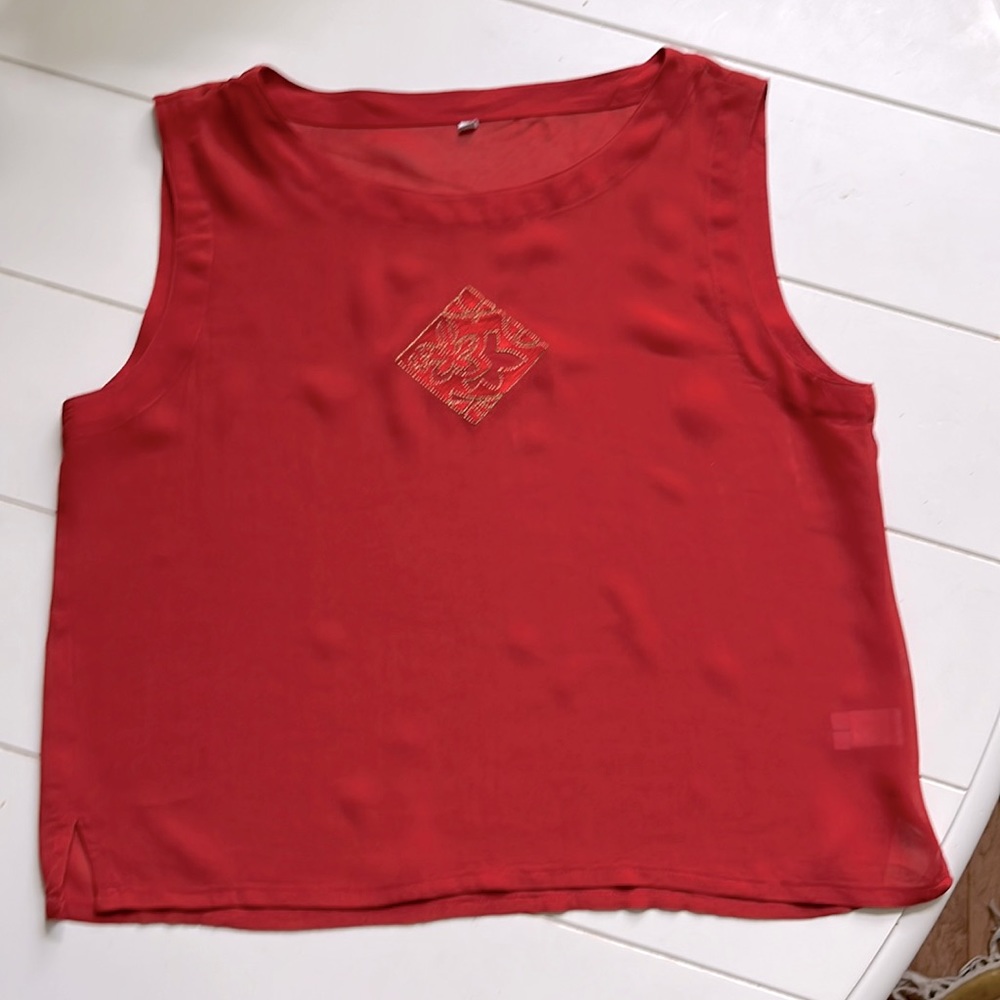 Vintage Jobis Burnt Red Sleeveless Tank Top with Motif, EU 38/ US 8